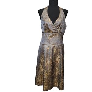 ⭐️NWT Harold's Gold & Blue Vintage Brocade Halter Dress Sz 6
